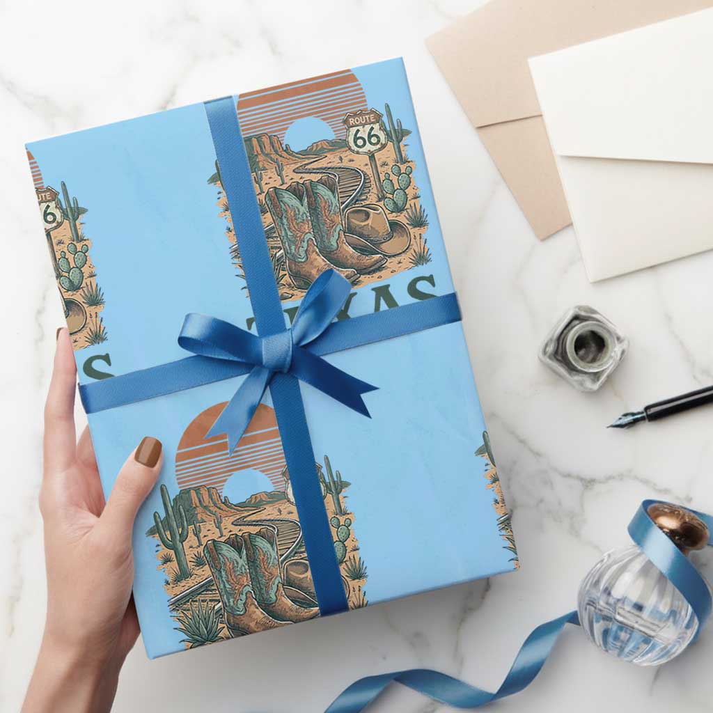 Vintage Route Highway 66 Texas Wrapping Paper Roll Amarillo Road Trip Adventure TS12 Light Blue Print Your Wear