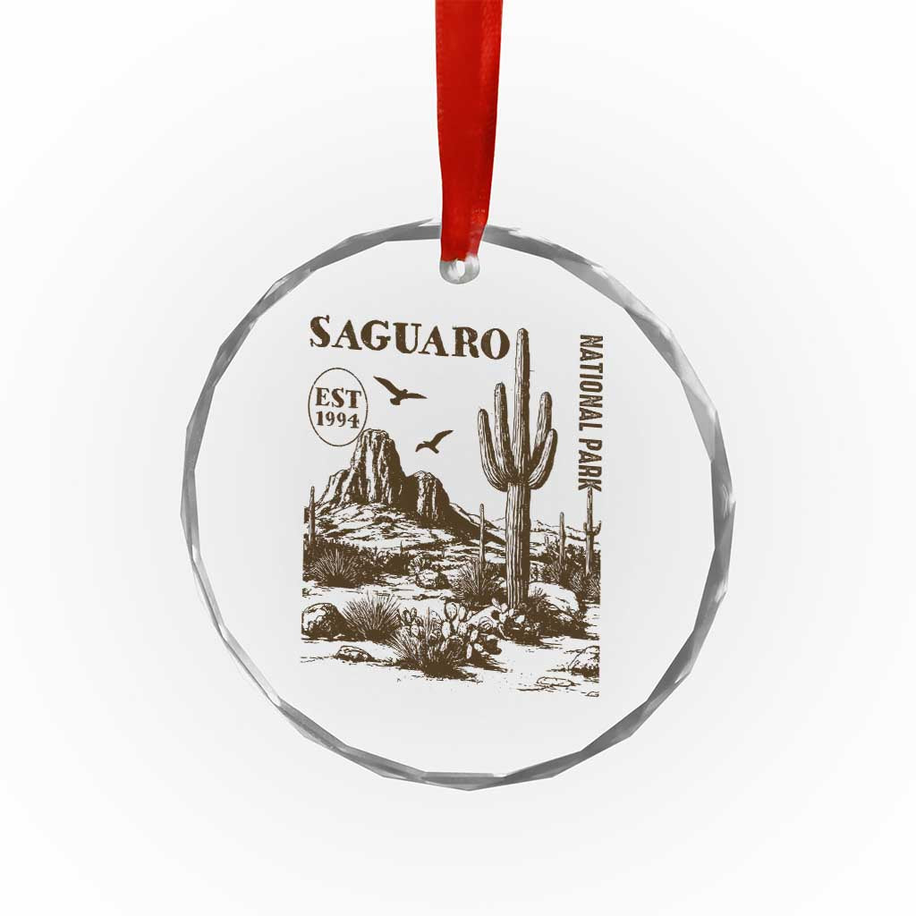 Vintage Saguaro National Park Est 1994 Graphic Crystal Glass Ornament Retro Arizona Desert Mountain Hiking Souvenir