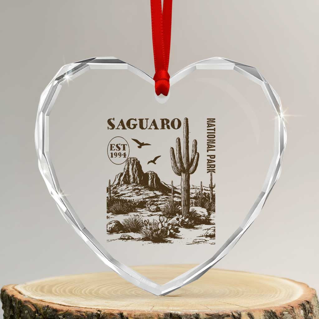 Vintage Saguaro National Park Est 1994 Graphic Heart Crystal Glass Ornament Retro Arizona Desert Mountain Hiking Souvenir TS02 Transparent Glass 3'' Heart Print Your Wear