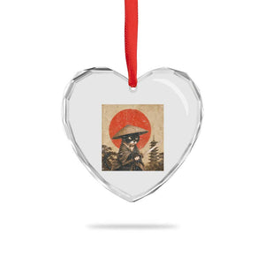 Vintage Samurai Black Cat Japanese Katana Heart Crystal Glass Ornament Ukiyoe Cat Lover Gift