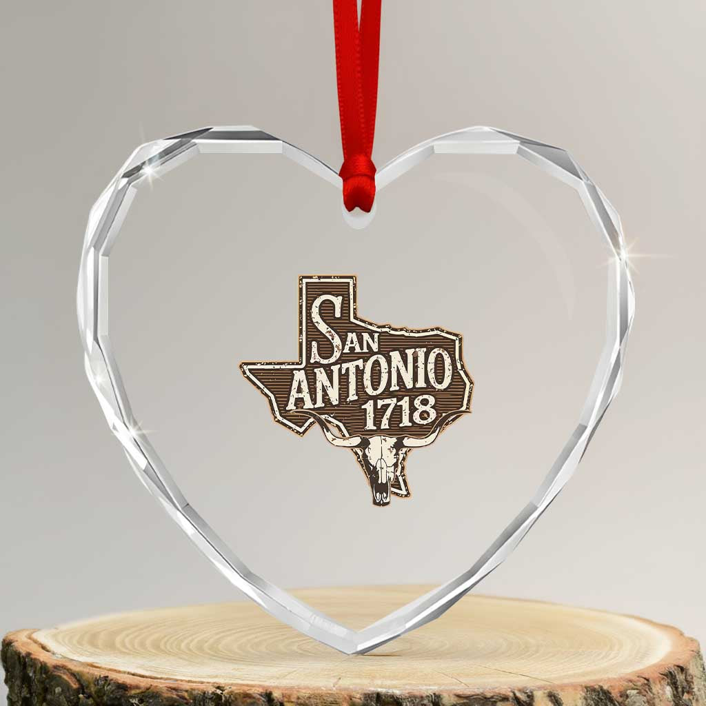 Vintage San Antonio Texas Est 1718 Longhorn Cow Skull Heart Crystal Glass Ornament TS11 Transparent Glass 3'' Heart Print Your Wear