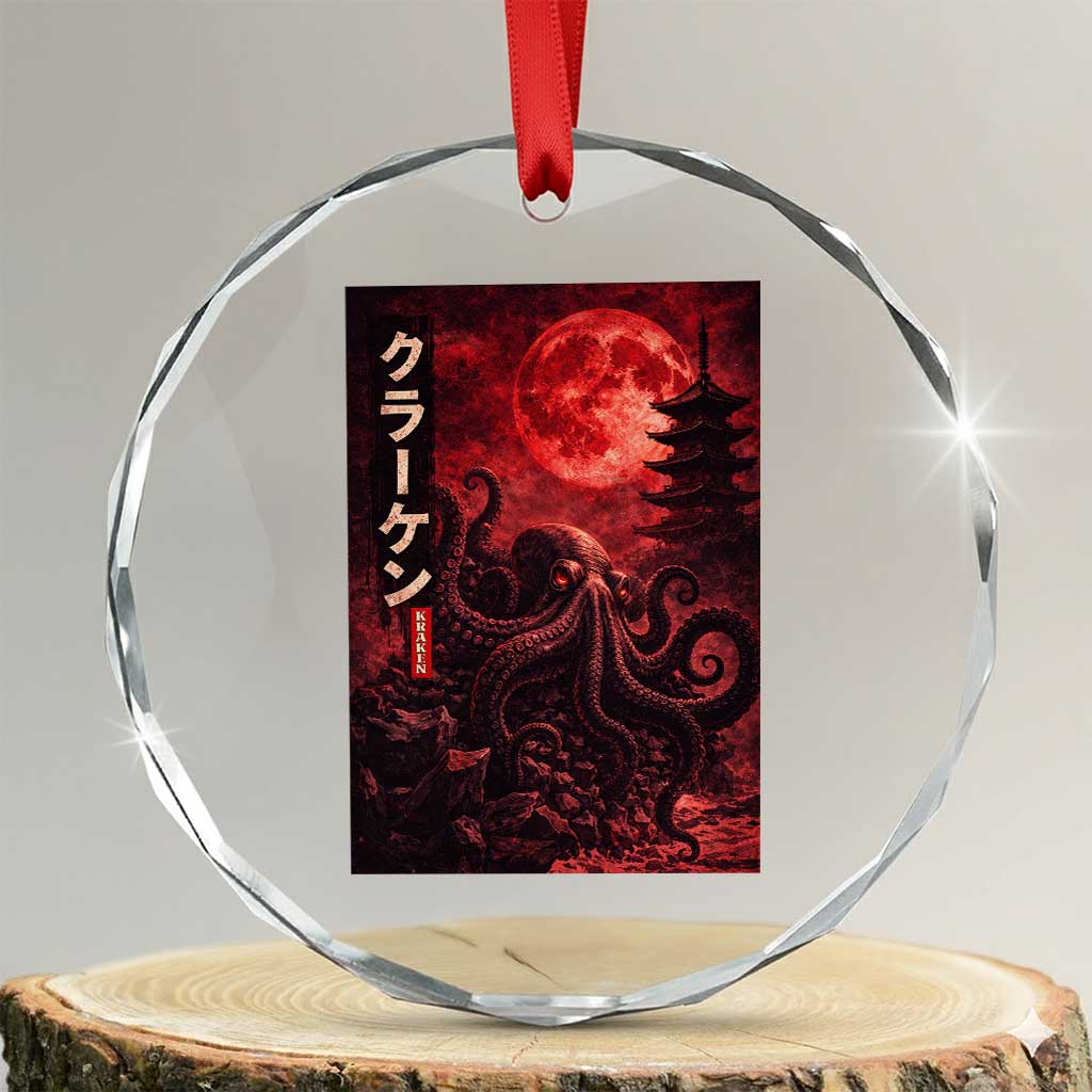 Vintage Sea Monster Crystal Glass Ornament Horror Japanese Octopus Mythology Temple Red Moon TS10 Transparent Glass 3'' Circle Print Your Wear