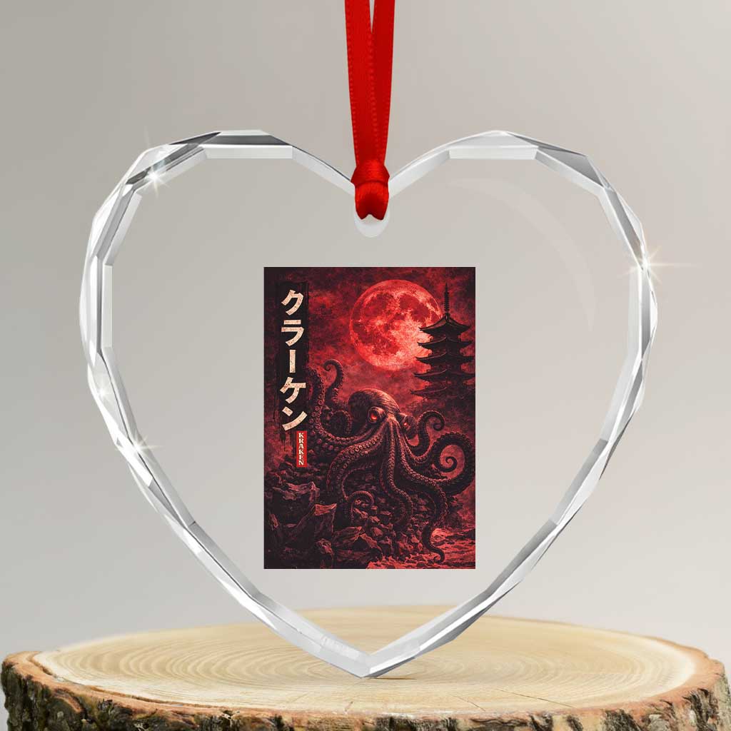 Vintage Sea Monster Heart Crystal Glass Ornament Horror Japanese Octopus Mythology Temple Red Moon TS10 Transparent Glass 3'' Heart Print Your Wear