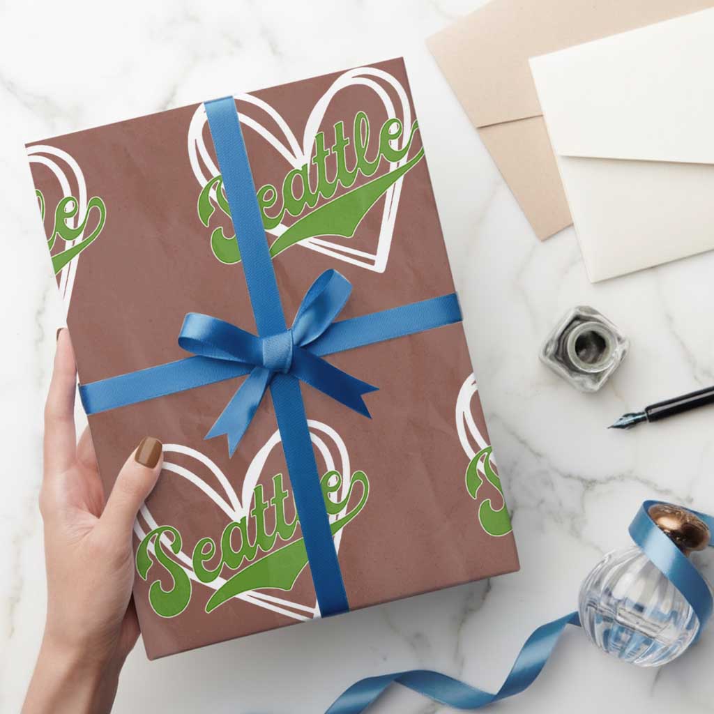 Vintage Seattle Wrapping Paper Roll Classic Print Retro Varsity Love Heart Graphic TS10 Mocha Print Your Wear