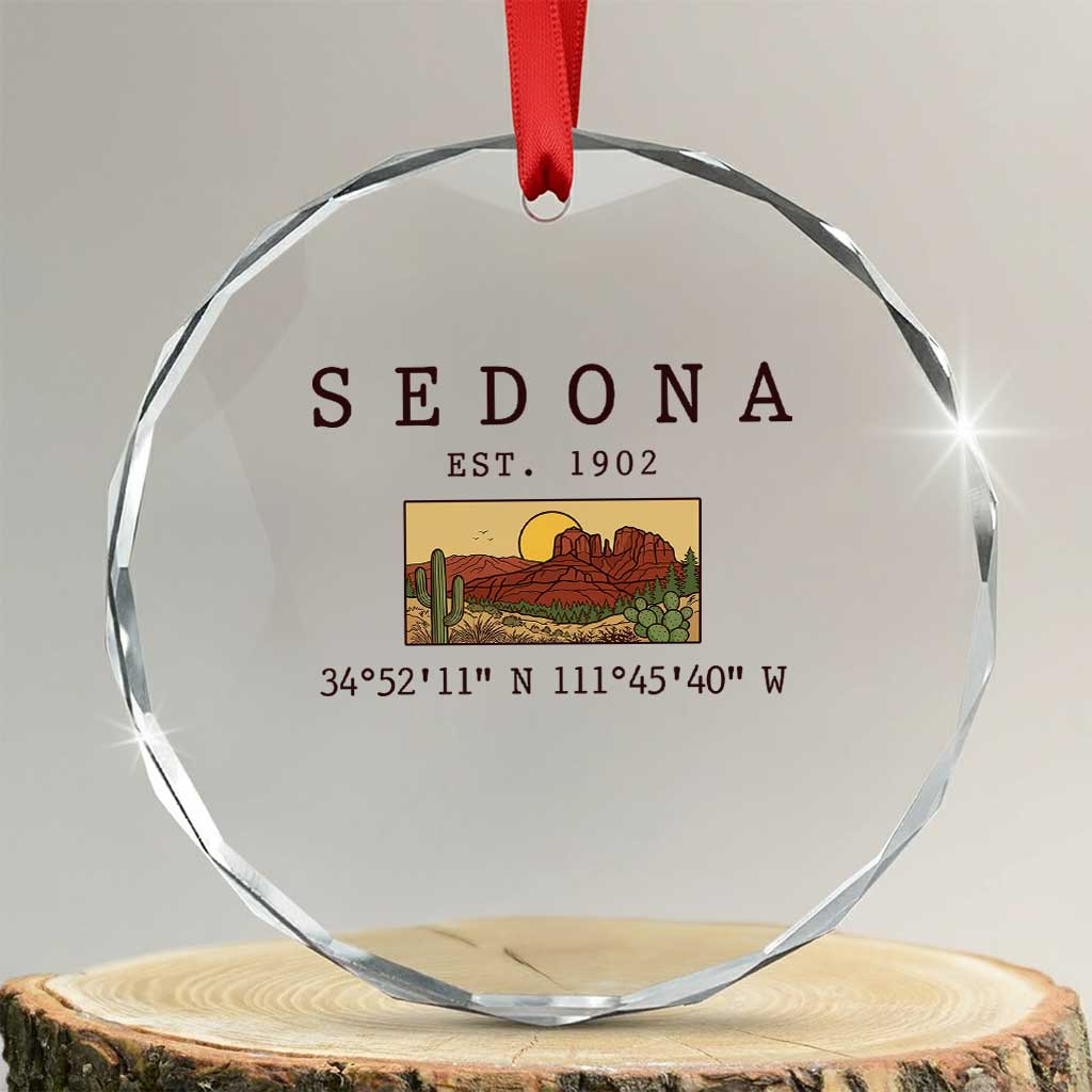 Vintage Sedona Arizona Established 1902 Crystal Glass Ornament Southwest Desert Cactus Scenic Nature Souvenir