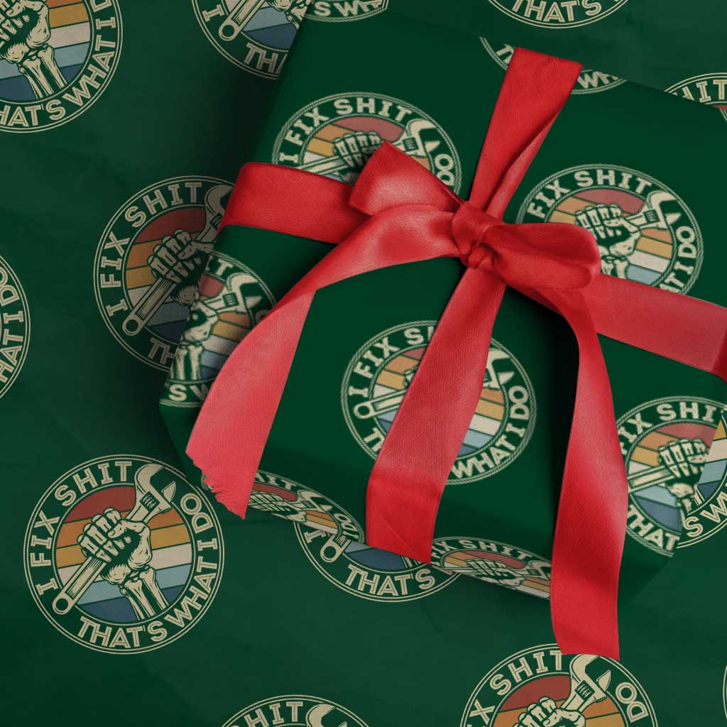 Vintage Skeleton Wrench Graphic Wrapping Paper Roll I Fix Shit Thats What I Do TS12 Green Print Your Wear