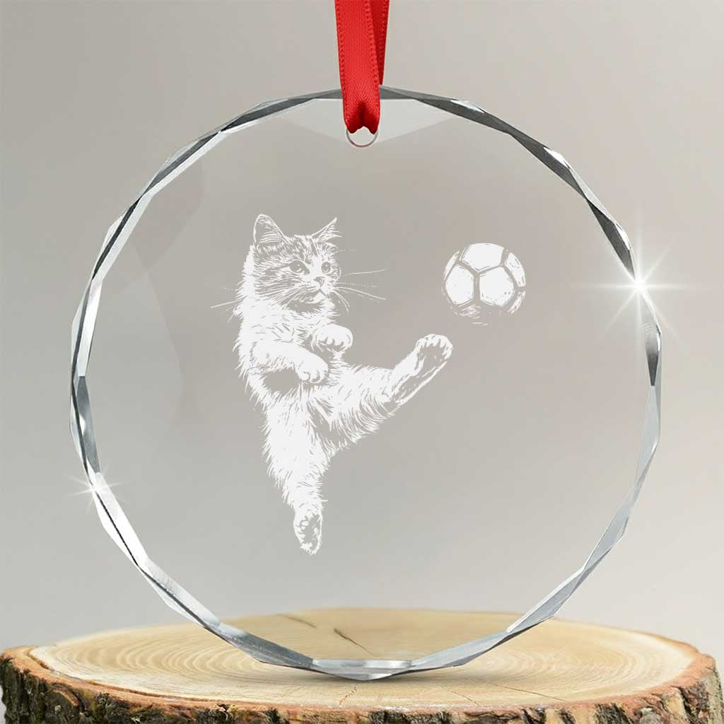 Vintage Sketch Soccer Cat Graphic Crystal Glass Ornament Kitten Kicking Football Sports Lover TS02 Transparent Glass 3'' Circle Print Your Wear