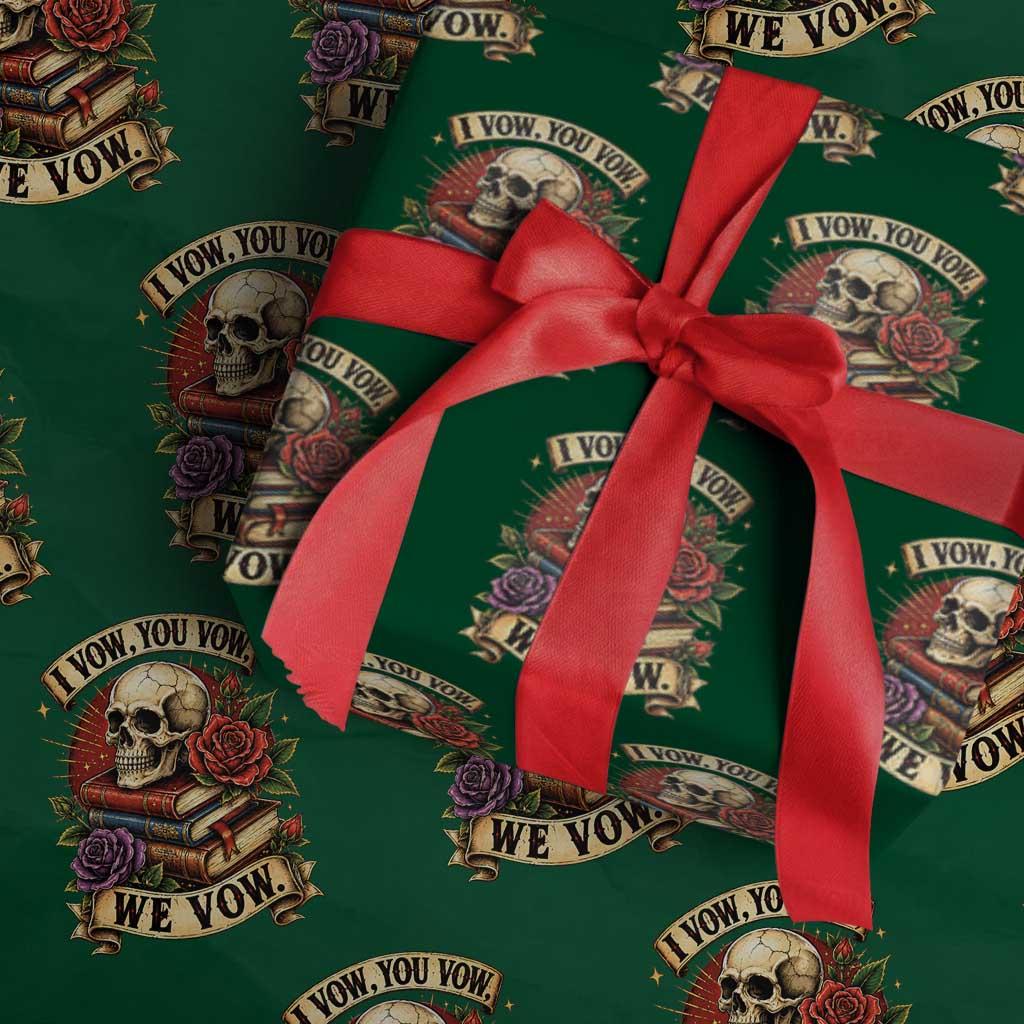 Vintage Skull Roses Gothic Dark Academia Aesthetic Wrapping Paper Roll I Vow You Vow We Vow Fantasy Fiction Bookish Gift