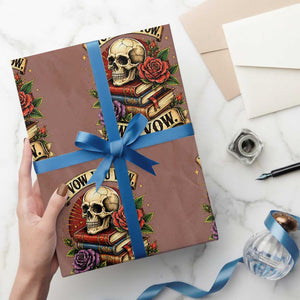 Vintage Skull Roses Gothic Dark Academia Aesthetic Wrapping Paper Roll I Vow You Vow We Vow Fantasy Fiction Bookish Gift