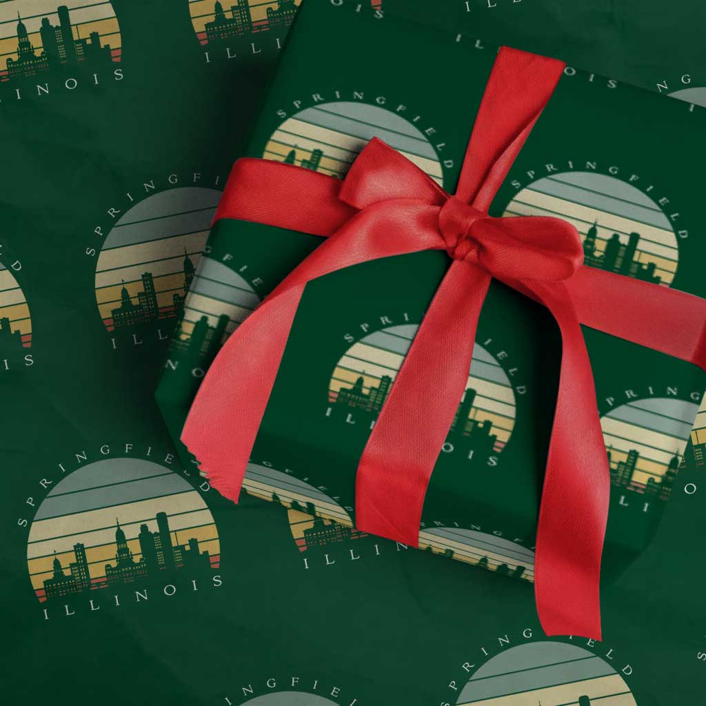 Vintage Springfield Illinois Pride Wrapping Paper Roll Scenic Cityscape Gift TS12 Green Print Your Wear