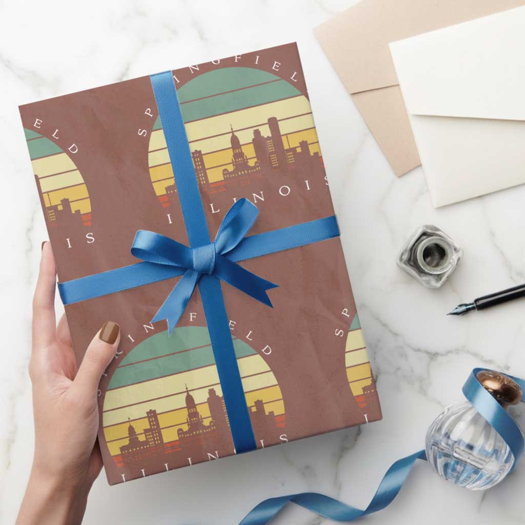 Vintage Springfield Illinois Pride Wrapping Paper Roll Scenic Cityscape Gift TS12 Mocha Print Your Wear