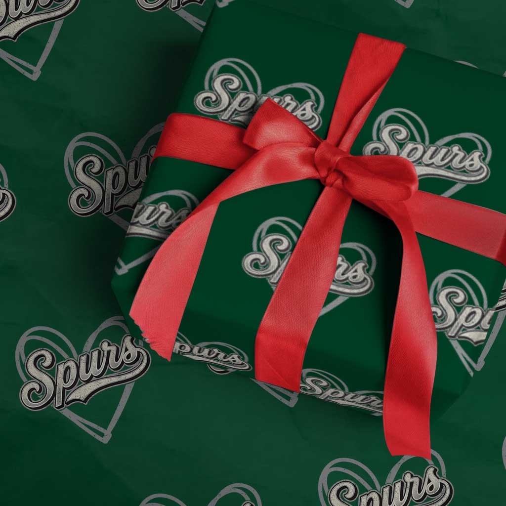 Vintage Spurs Name Script Heart Wrapping Paper Roll for Sports Fan