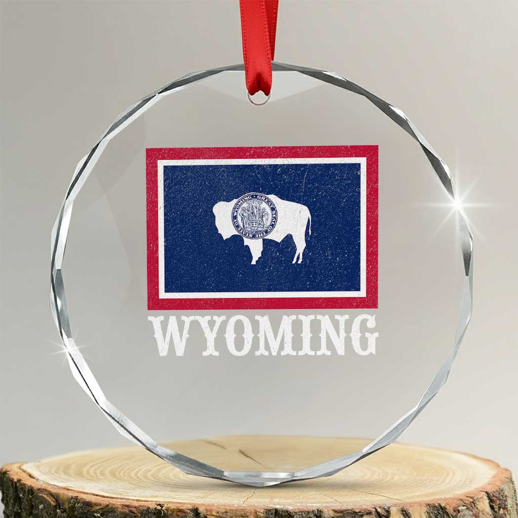 Vintage State of Wyoming Flag Bison Cheyenne Jackson Hole Crystal Glass Ornament TS11 Transparent Glass 3'' Circle Print Your Wear