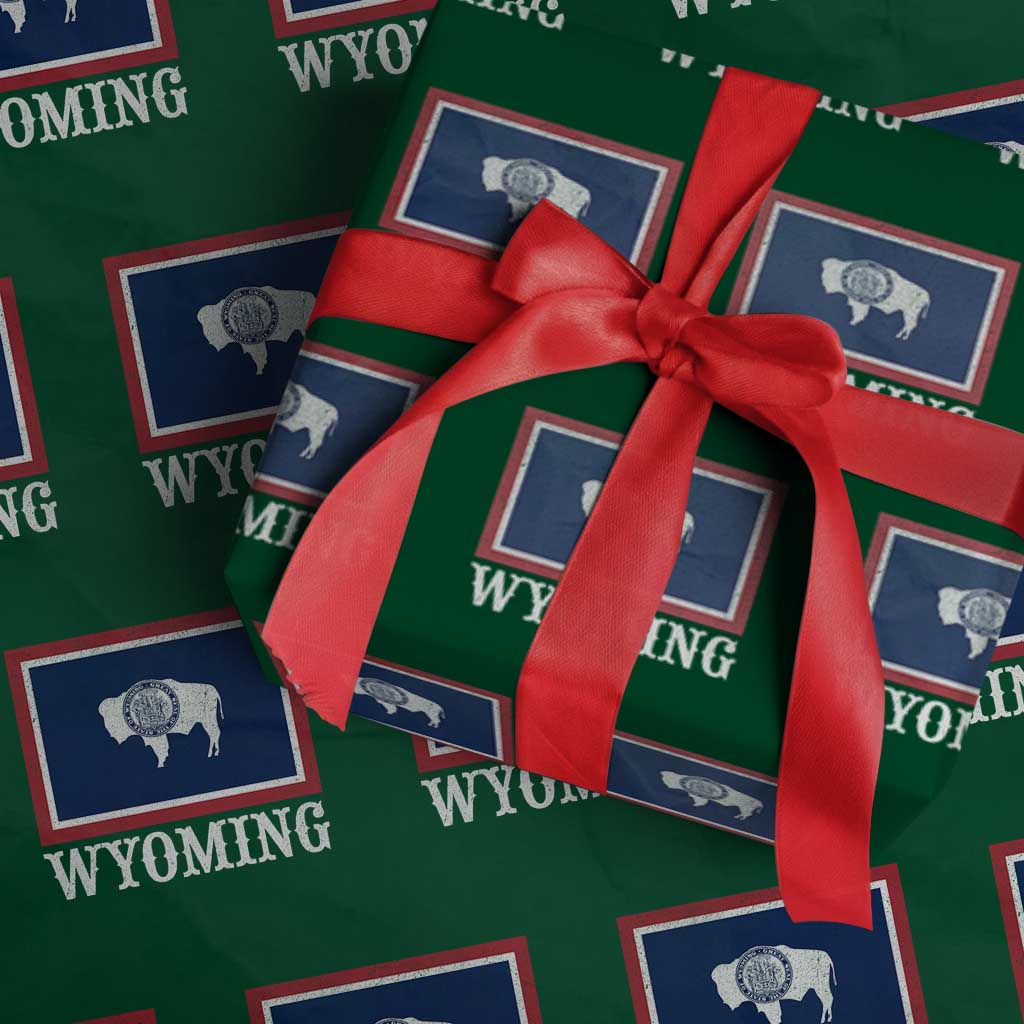 Vintage State of Wyoming Flag Bison Cheyenne Jackson Hole Wrapping Paper Roll TS11 Green Print Your Wear