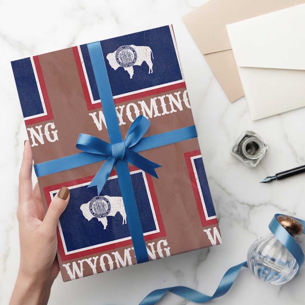 Vintage State of Wyoming Flag Bison Cheyenne Jackson Hole Wrapping Paper Roll TS11 Mocha Print Your Wear