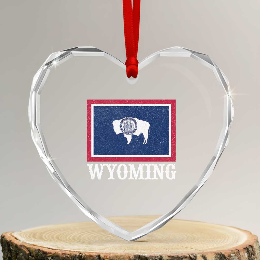Vintage State of Wyoming Flag Bison Cheyenne Jackson Hole Heart Crystal Glass Ornament TS11 Transparent Glass 3'' Heart Print Your Wear