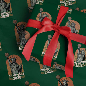 Vintage Statue Of Liberty Basketball Wrapping Paper Roll Champions 2026 New York Fan Gift
