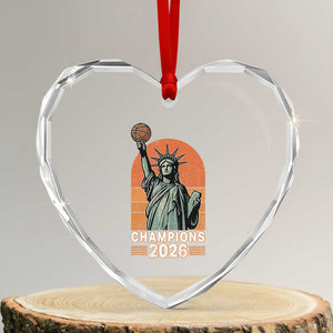 Vintage Statue Of Liberty Basketball Heart Crystal Glass Ornament Champions 2026 New York Fan Gift