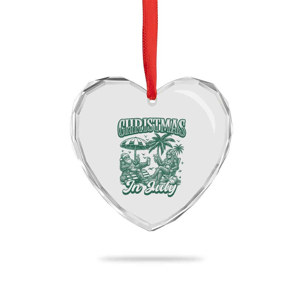 Vintage Summer Christmas Bigfoot Couple Heart Crystal Glass Ornament Tropical Xmas Graphic