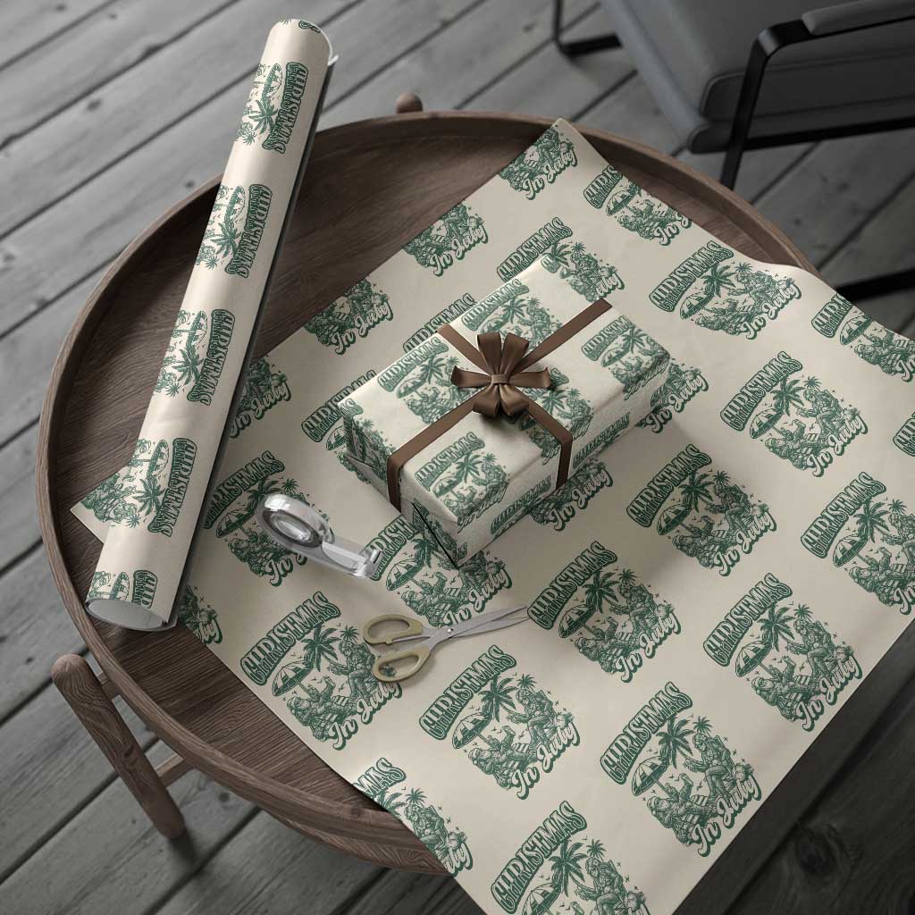 Vintage Summer Christmas Bigfoot Couple Wrapping Paper Roll Tropical Xmas Graphic