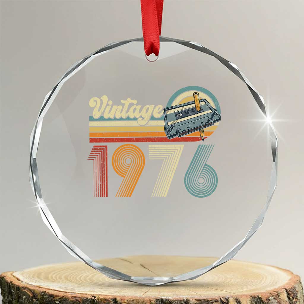 Vintage Sunset 1976 Retro Cassette Crystal Glass Ornament Mechanical Dial Tech Nostalgia 50th Birthday TS02 Transparent Glass 3'' Circle Print Your Wear