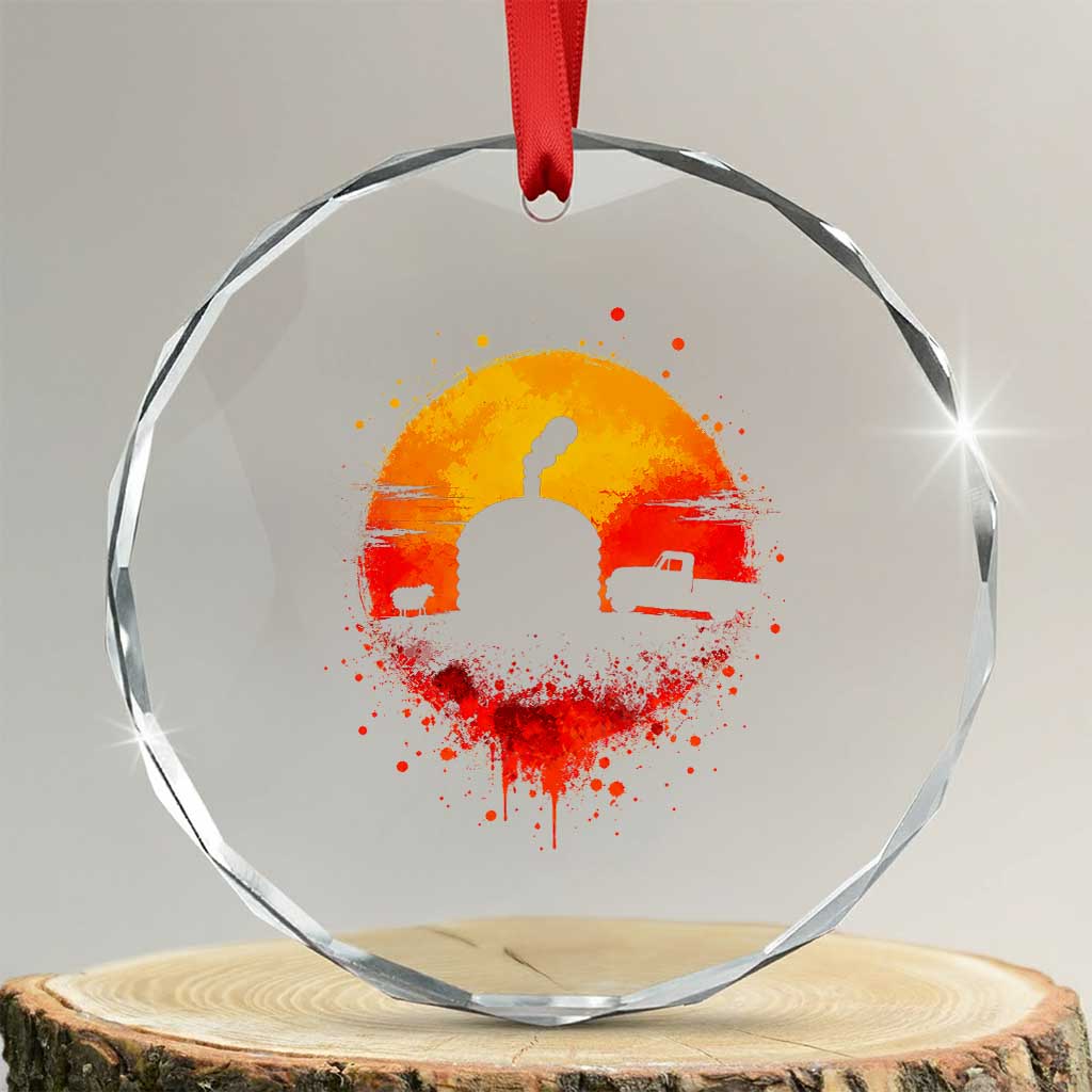 Vintage Sunset Hogan Home Crystal Glass Ornament Sheep Truck Circular Watercolor Splatter Art TS12 Transparent Glass 3'' Circle Print Your Wear
