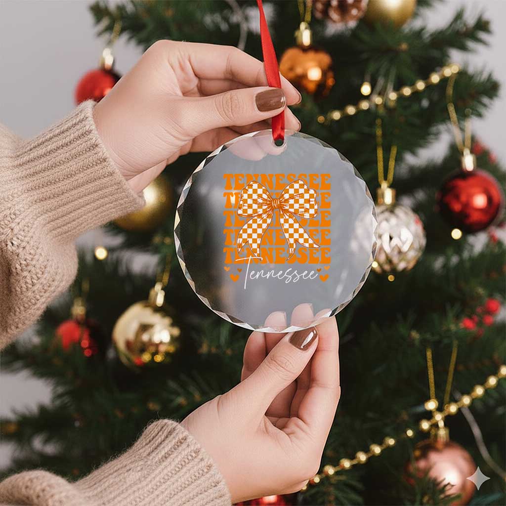 Vintage Tennessee Coquette Bow Crystal Glass Ornament Retro TN Orange Checkered Print US State TS10 Print Your Wear