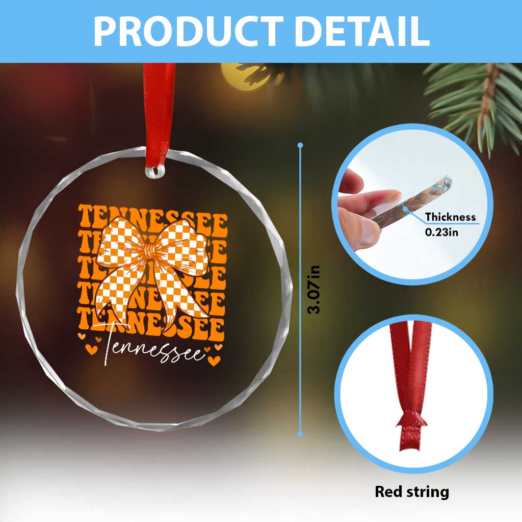 Vintage Tennessee Coquette Bow Crystal Glass Ornament Retro TN Orange Checkered Print US State TS10 Print Your Wear