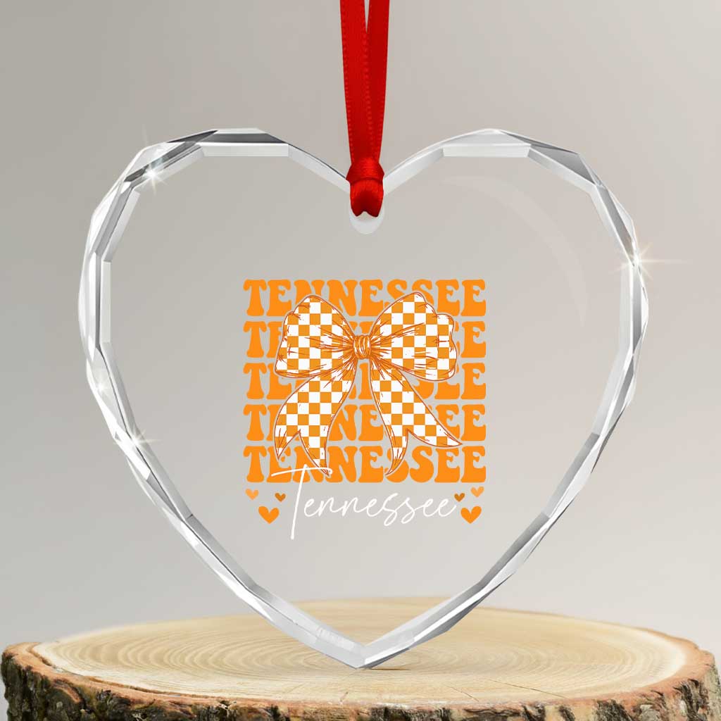 Vintage Tennessee Coquette Bow Heart Crystal Glass Ornament Retro TN Orange Checkered Print US State TS10 Transparent Glass 3'' Heart Print Your Wear