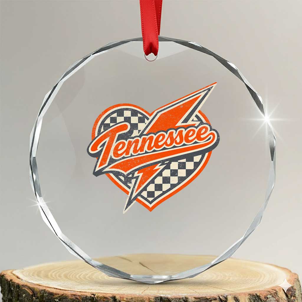 Vintage Tennessee Crystal Glass Ornament Checkered Heart Love TN Orange US State TS10 Transparent Glass 3'' Circle Print Your Wear