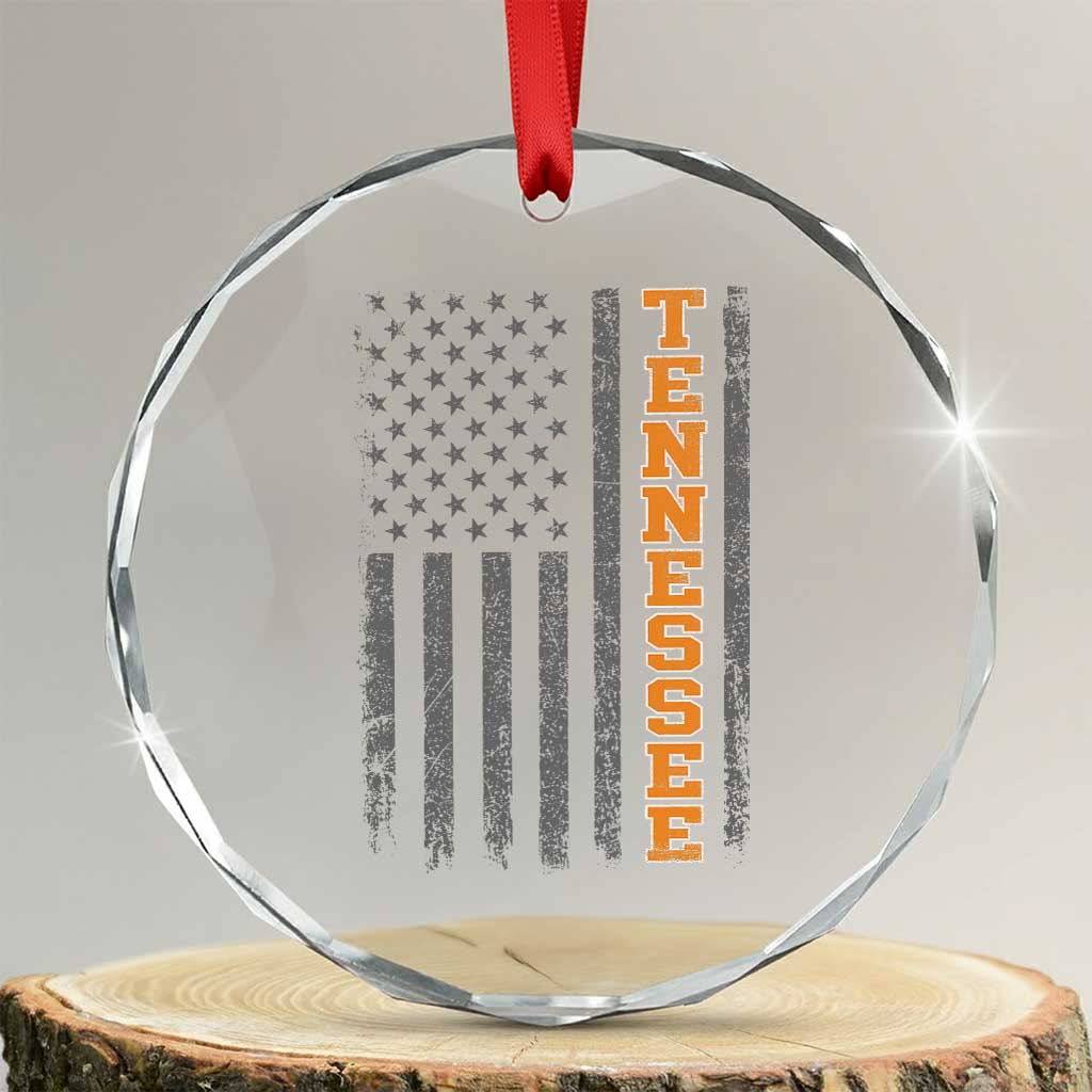Vintage Tennessee Crystal Glass Ornament Retro Orange TN American Flag Patriotic US State TS10 Transparent Glass 3'' Circle Print Your Wear