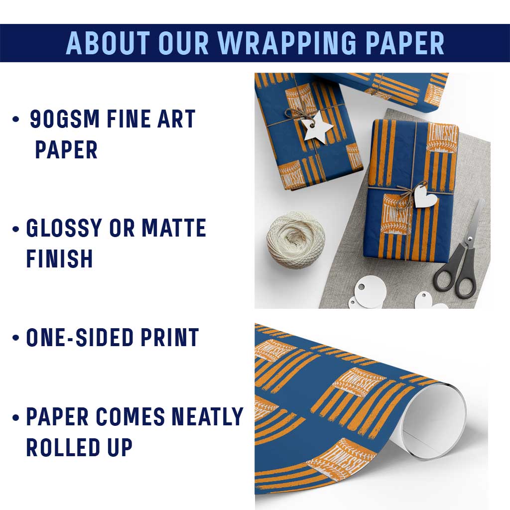 Vintage Tennessee Wrapping Paper Roll Retro Classic TN Orange Retro Baseball American US Flag