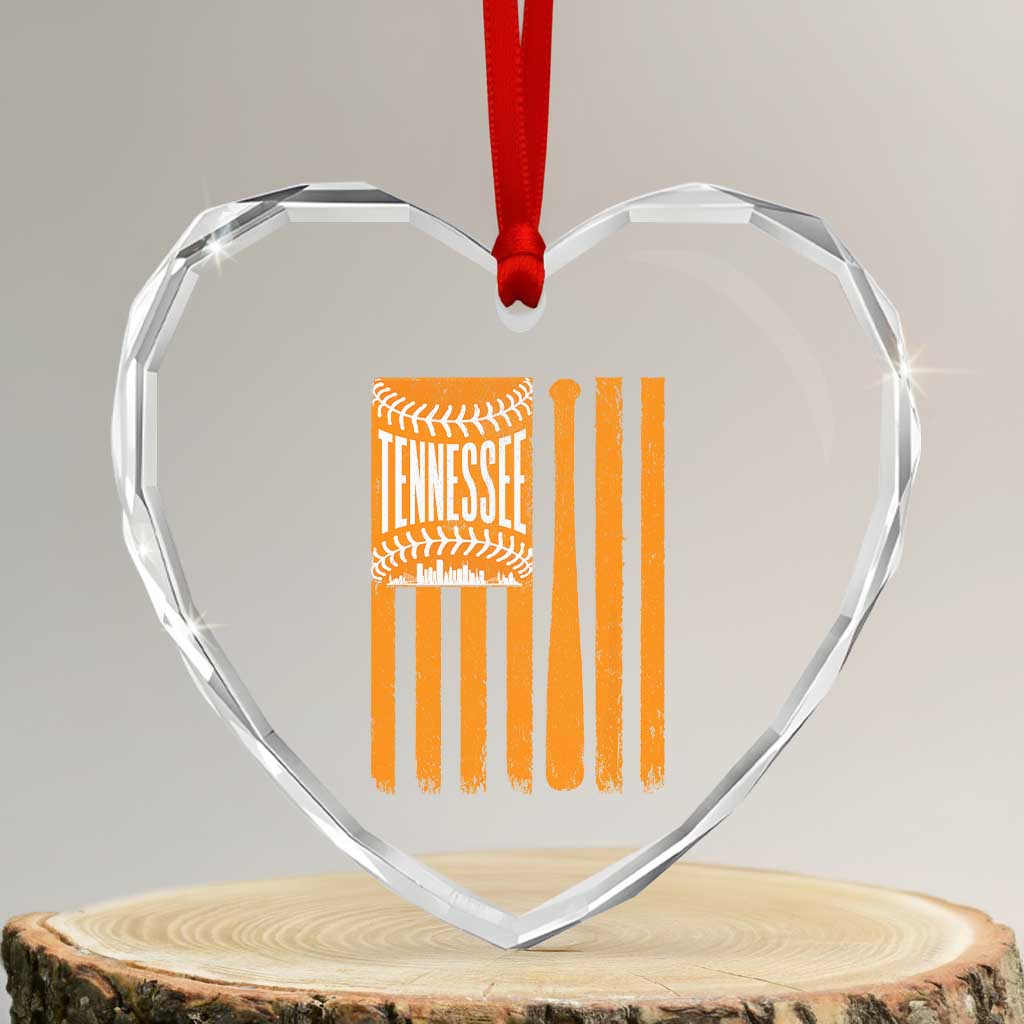 Vintage Tennessee Heart Crystal Glass Ornament Retro Classic TN Orange Retro Baseball American US Flag