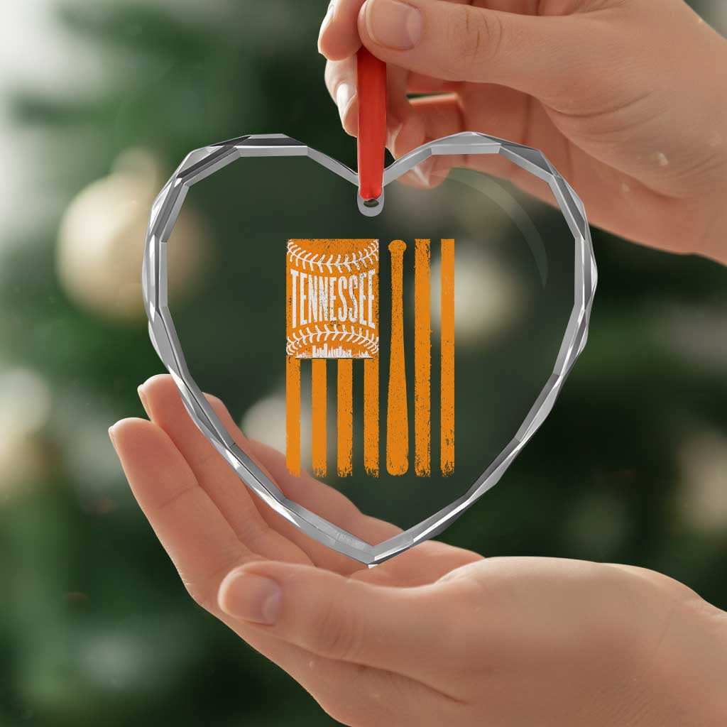 Vintage Tennessee Heart Crystal Glass Ornament Retro Classic TN Orange Retro Baseball American US Flag