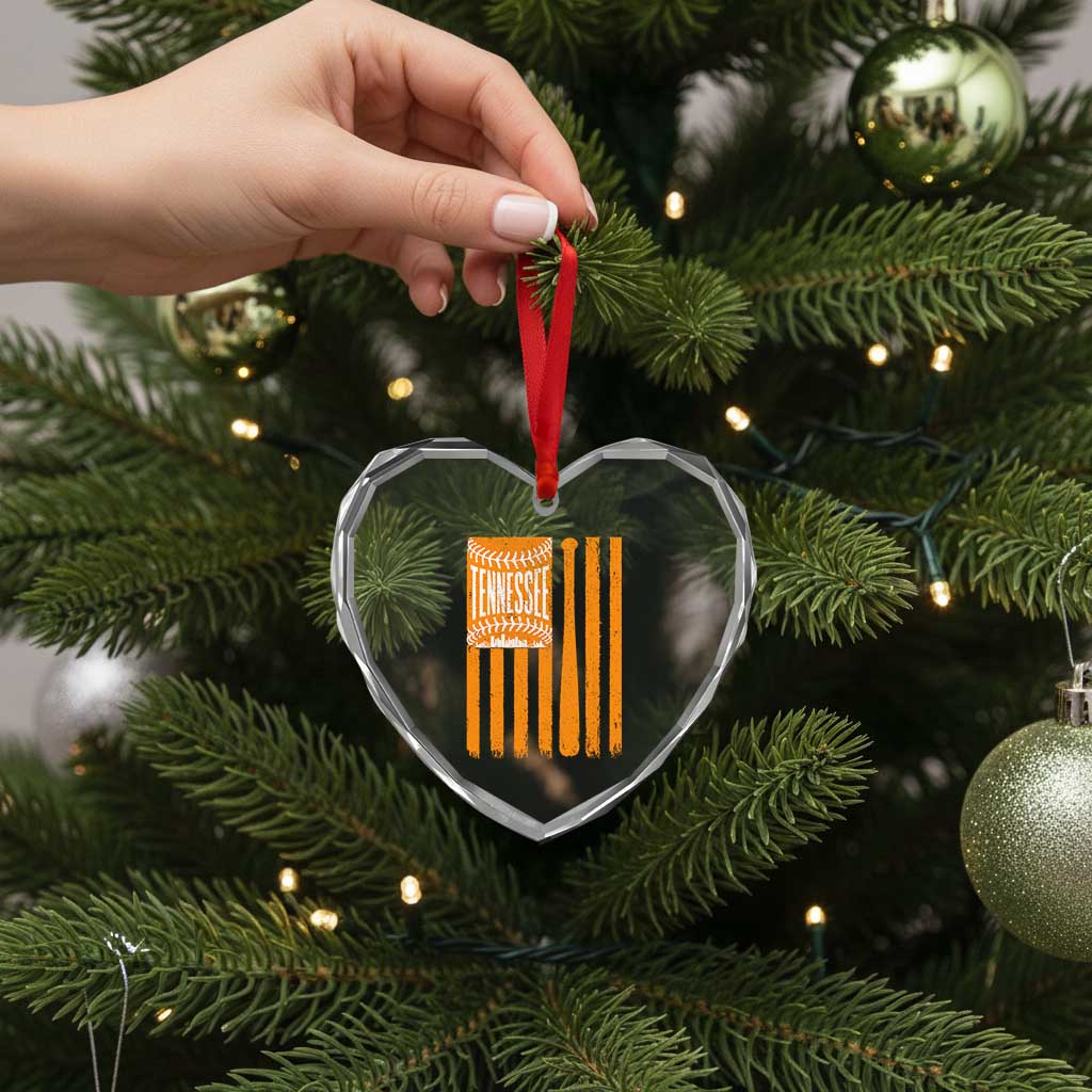 Vintage Tennessee Heart Crystal Glass Ornament Retro Classic TN Orange Retro Baseball American US Flag