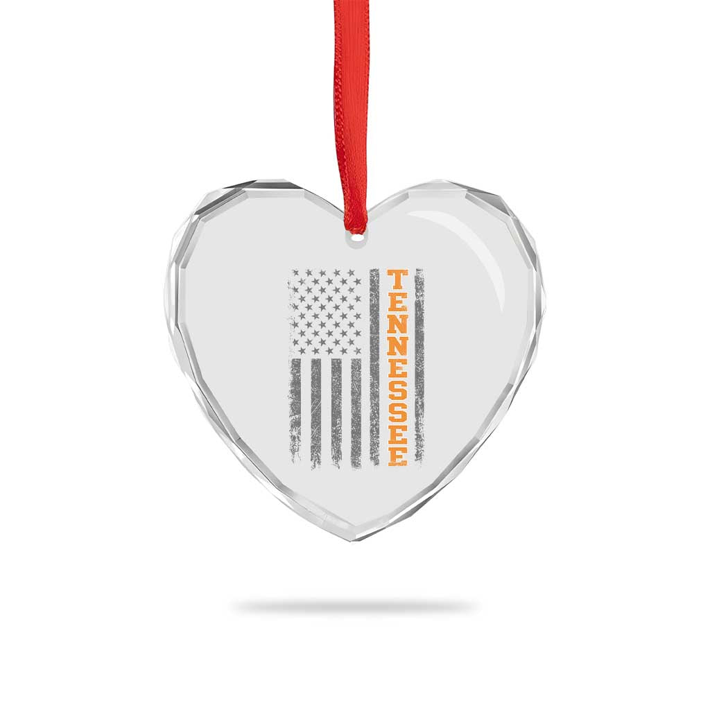 Vintage Tennessee Heart Crystal Glass Ornament Retro Orange TN American Flag Patriotic US State