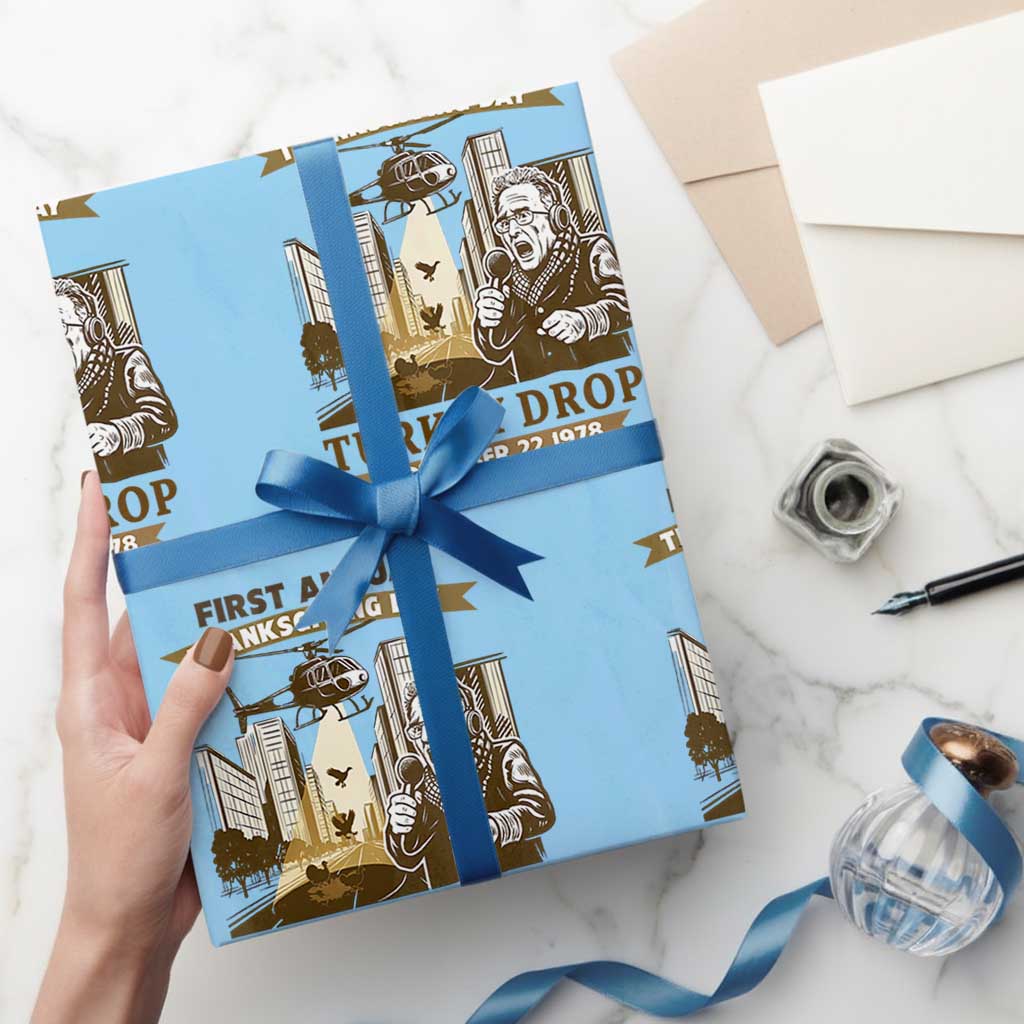 Vintage Thanksgiving Turkey Drop Wrapping Paper Roll Funny 1978 Helicopter Scene Classic TV Moment TS02 Light Blue Print Your Wear