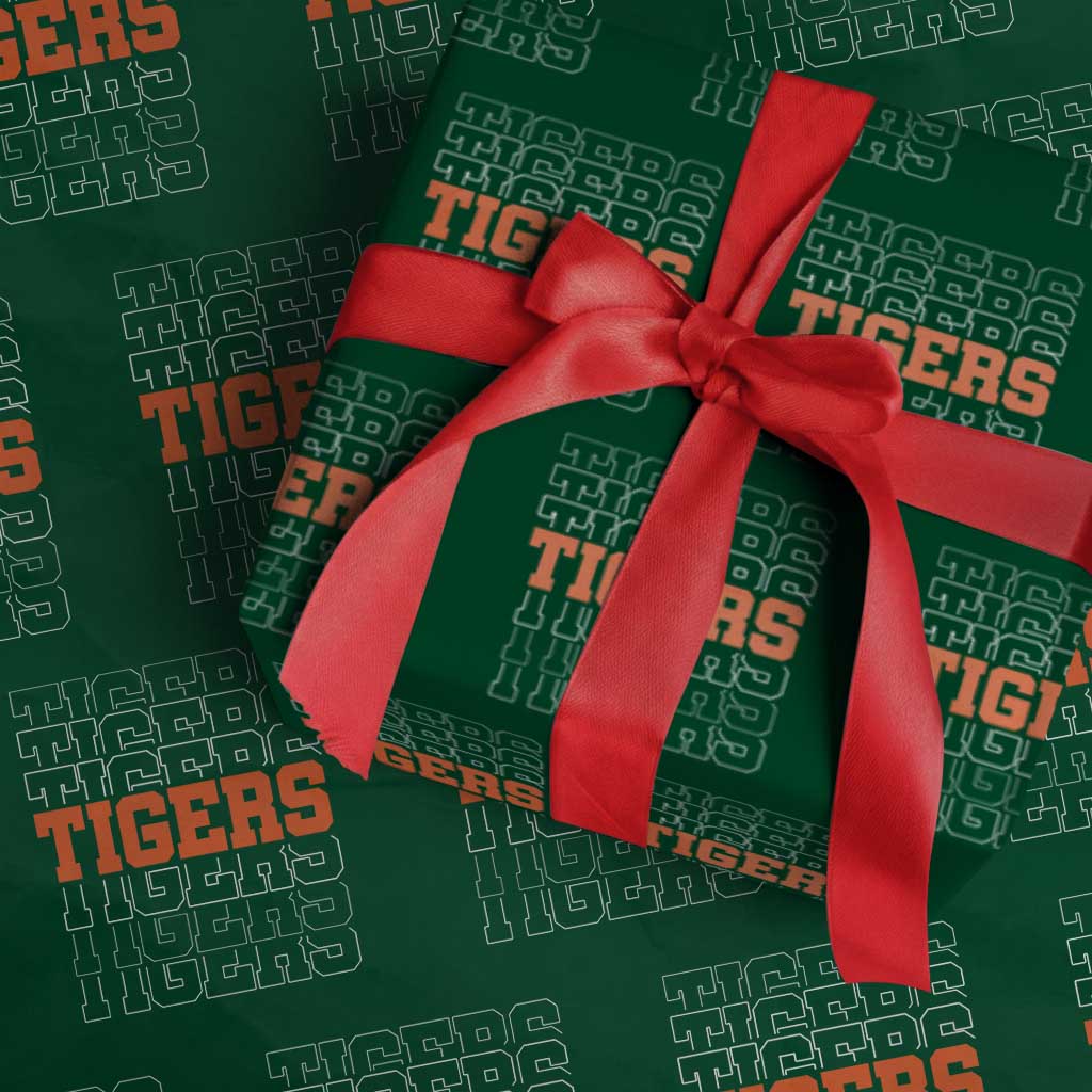 Vintage Tiger Wrapping Paper Roll Last Name Vintage Sports Jersey Style TS10 Green Print Your Wear