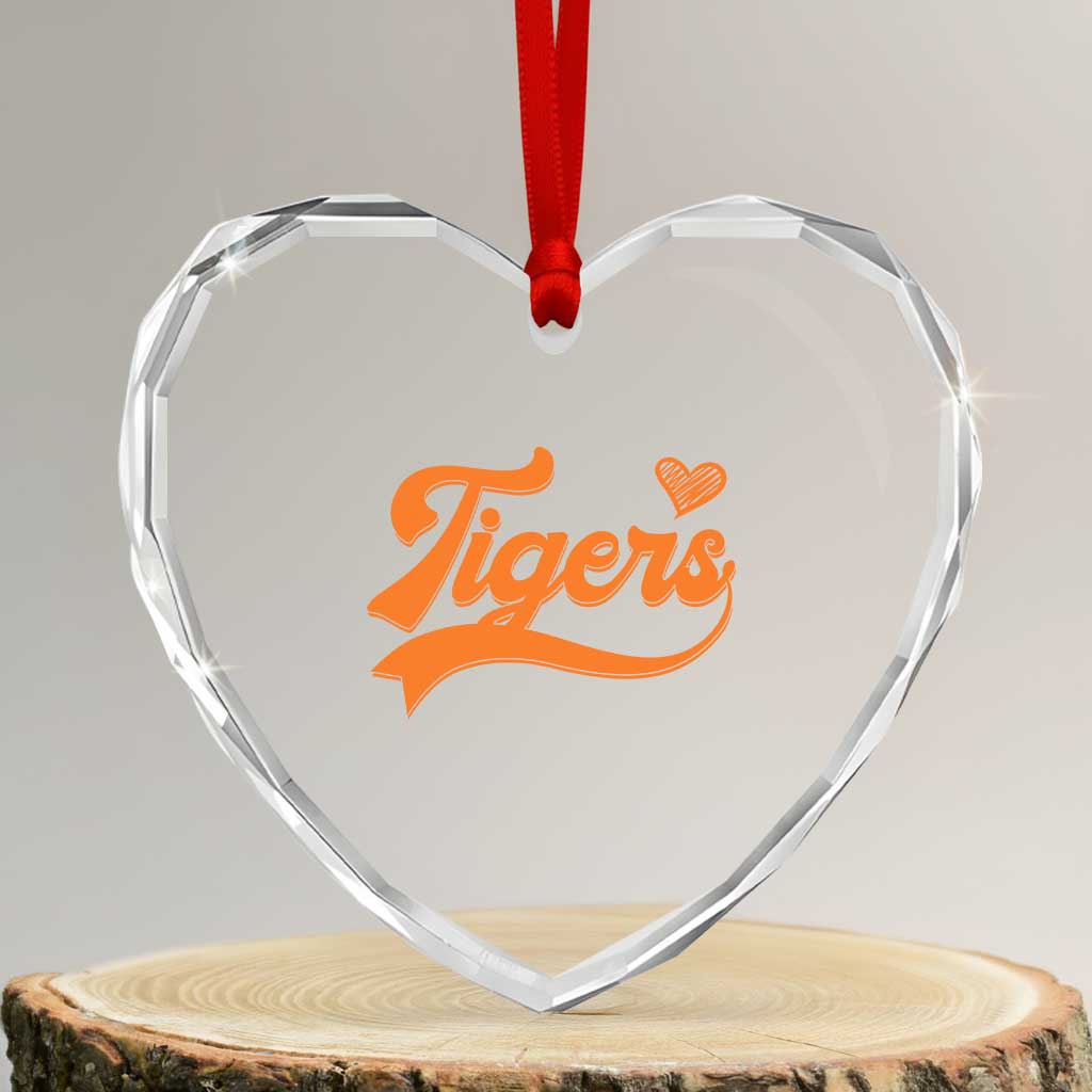 Vintage Tiger Heart Crystal Glass Ornament Varsity Name Script Vintage Sports Jersey Style TS10 Transparent Glass 3'' Heart Print Your Wear