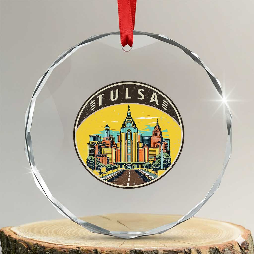 Vintage Tulsa Oklahoma Cityscape Pride Crystal Glass Ornament TS12 Transparent Glass 3'' Circle Print Your Wear