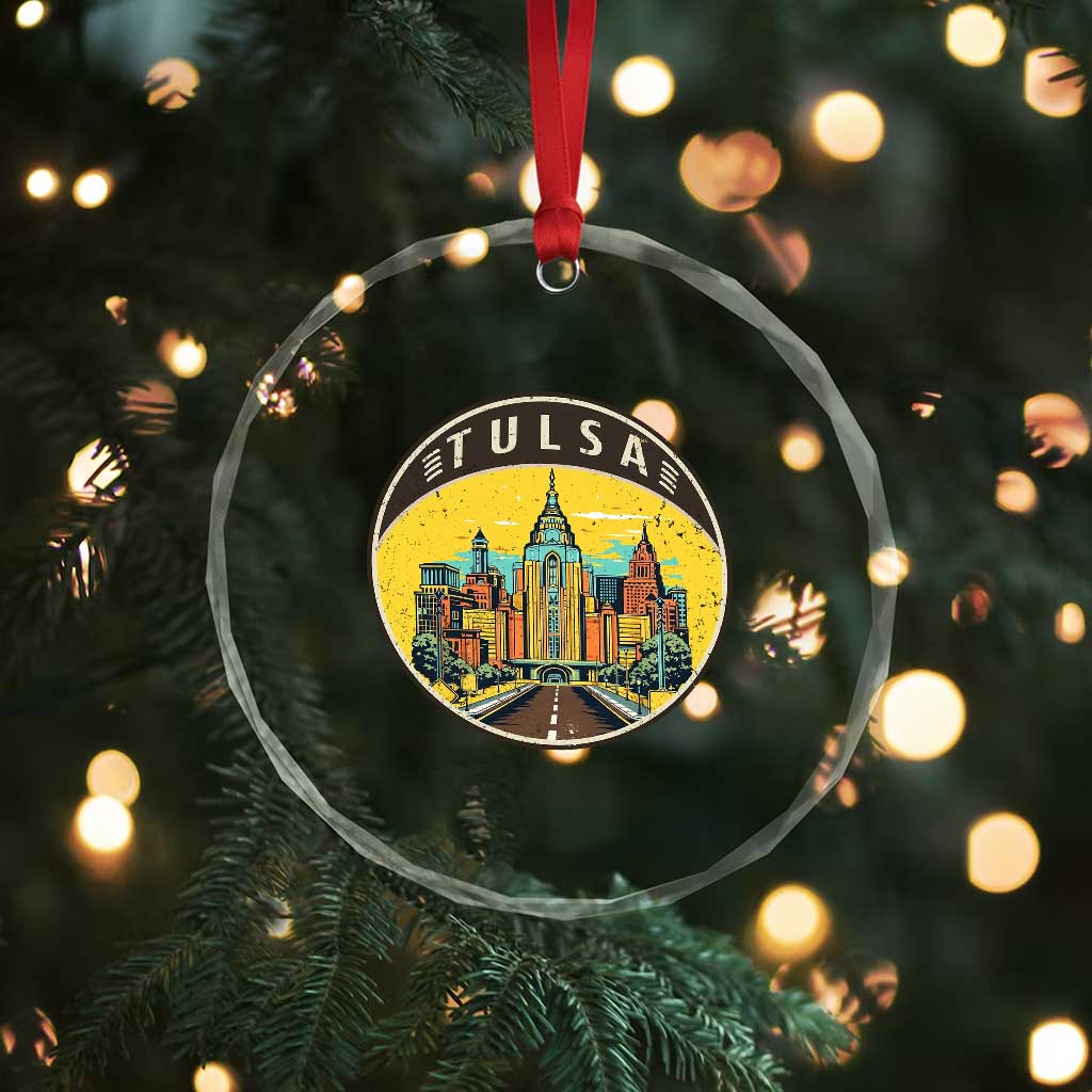 Vintage Tulsa Oklahoma Cityscape Pride Crystal Glass Ornament TS12 Print Your Wear