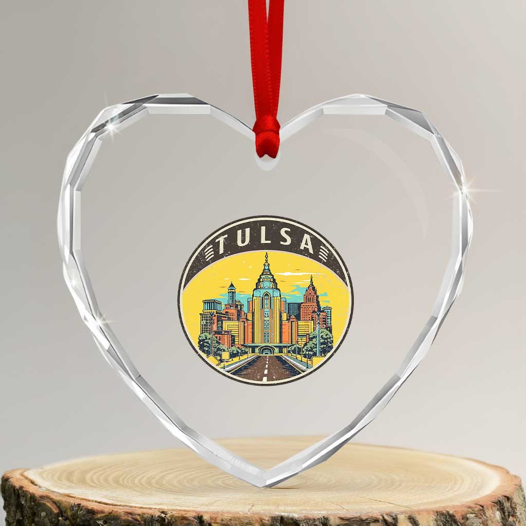 Vintage Tulsa Oklahoma Cityscape Pride Heart Crystal Glass Ornament TS12 Transparent Glass 3'' Heart Print Your Wear