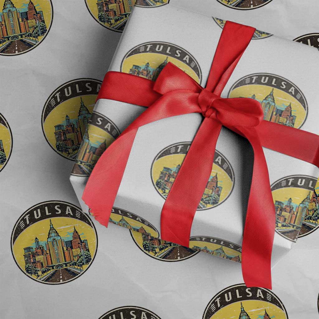 Vintage Tulsa Oklahoma Cityscape Pride Wrapping Paper Roll TS12 White Print Your Wear