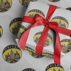 Vintage Tulsa Oklahoma Cityscape Pride Wrapping Paper Roll TS12 White Print Your Wear