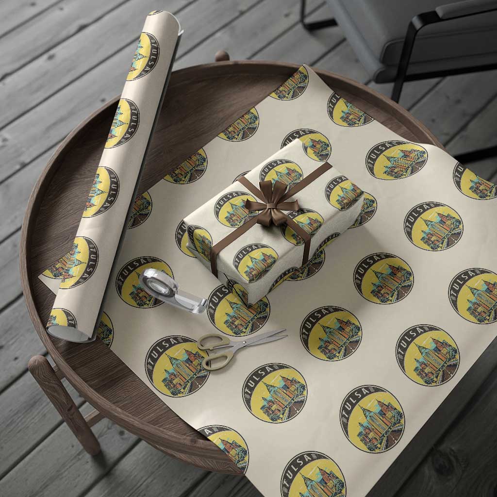 Vintage Tulsa Oklahoma Cityscape Pride Wrapping Paper Roll TS12 Beige Print Your Wear