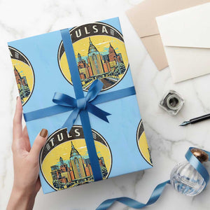 Vintage Tulsa Oklahoma Cityscape Pride Wrapping Paper Roll TS12 Light Blue Print Your Wear