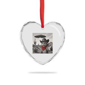 Vintage UFO Cowboy Cat Heart Crystal Glass Ornament Retro 90s Western Rodeo Kitten Cat Selfie With Alien UFO TS10 Print Your Wear