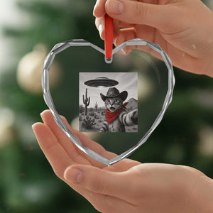Vintage UFO Cowboy Cat Heart Crystal Glass Ornament Retro 90s Western Rodeo Kitten Cat Selfie With Alien UFO TS10 Print Your Wear