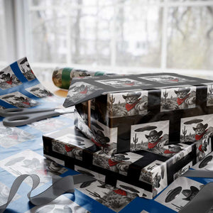Vintage UFO Cowboy Cat Wrapping Paper Roll Retro 90s Western Rodeo Kitten Cat Selfie With Alien UFO TS10 Black Print Your Wear
