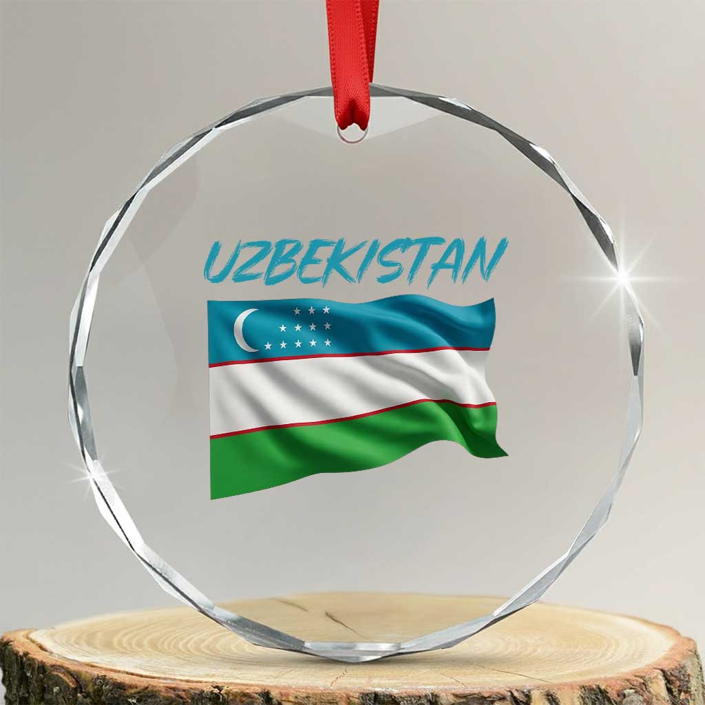 Vintage Uzbekistan Flag Crystal Glass Ornament Proud Uzbek Roots Gift TS12 Transparent Glass 3'' Circle Print Your Wear
